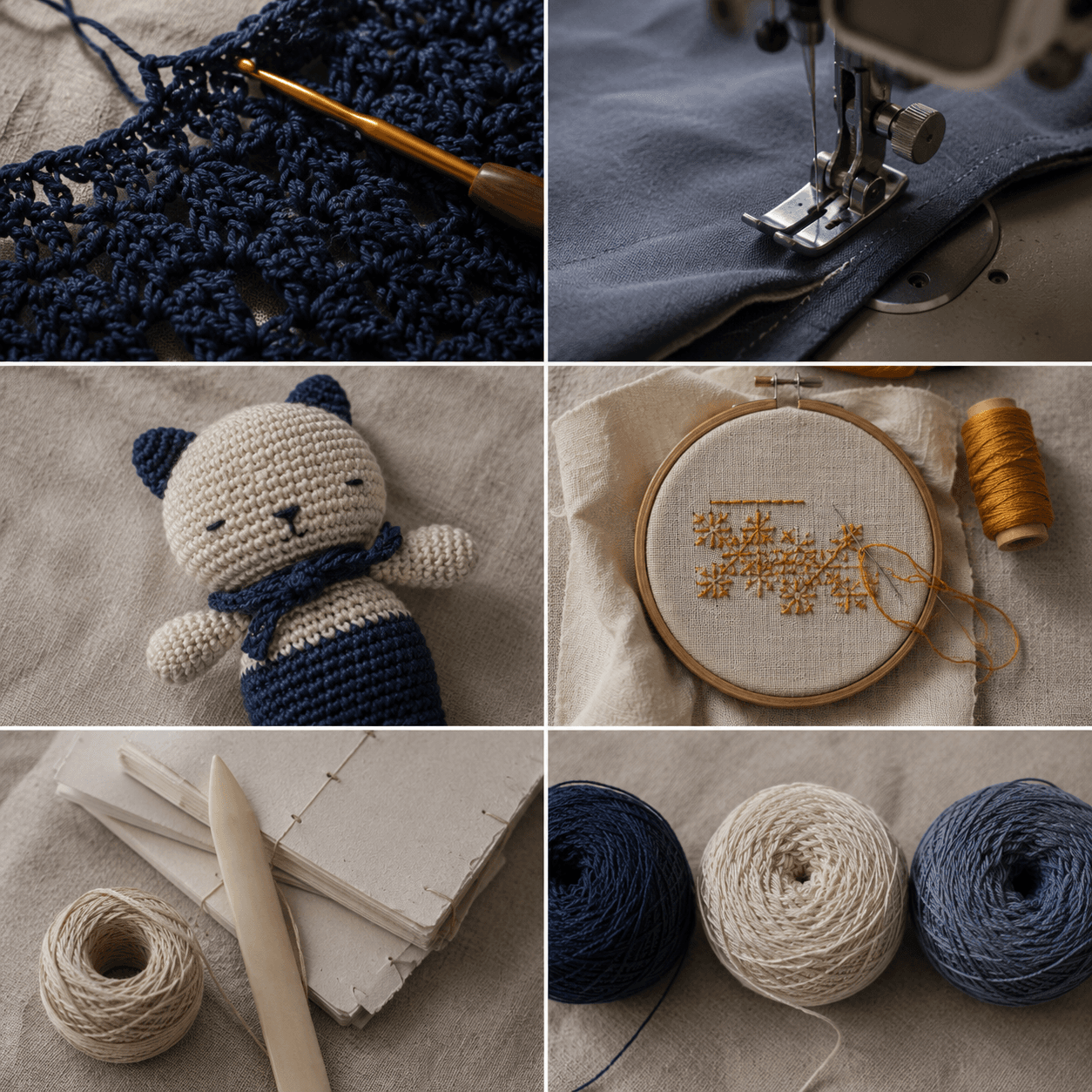 Crochê, costura, amigurumi, bordado, papelaria e novelos de linha